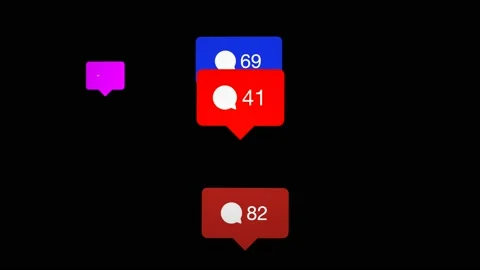 Multicolored Social media comments counters live style floating on black back Video stock 146888497