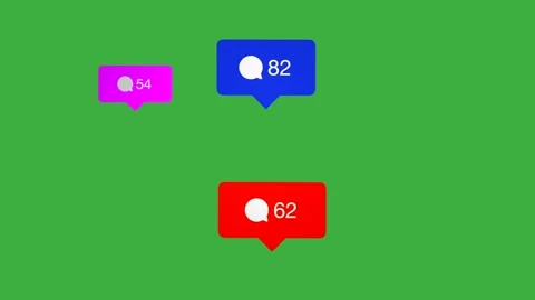 Multicolored Social media comments counters floating on green screen Stock Footage 146888513