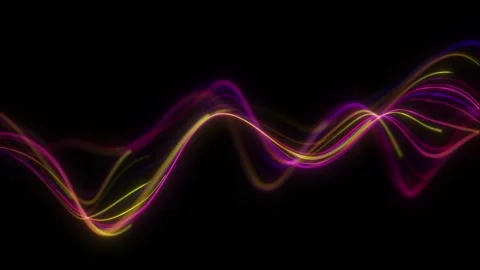 Multicolored sound waves on black background. Neon pink orange audio wavefo.. Video stock 332622290