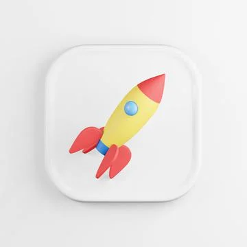 Multicolored space rocket icon. 3D rendering white square button key, interfa Stock Illustration