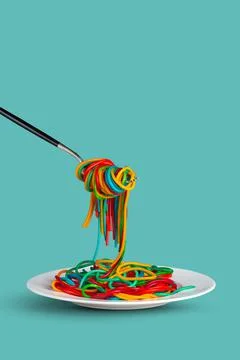 Multicolored spaghetti creative idea Stock Photos