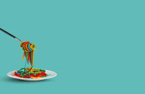 Multicolored spaghetti creative idea Stock Photos