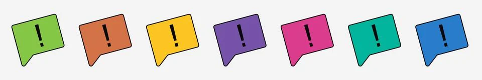 Multicolored speech bubble icons. Flag icon with exclamation mark point. Comm Stock Illustration