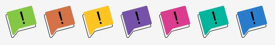 Multicolored speech bubble icons. Flag icon with exclamation mark or point. I Stock Illustration