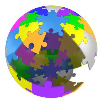 Multicolored spherical puzzle with missing pieces Ilustração Stock