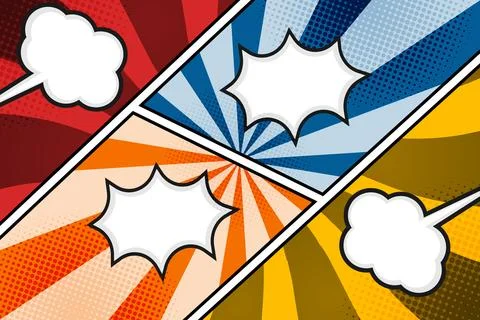 Multicolored Split Comic Page Template with Blank Speech Bubbles and Halfto.. Stock Illustration