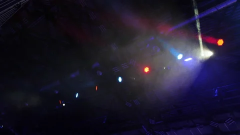 Multicolored spotlight of scene lights in the dark 스톡 동영상 171595064