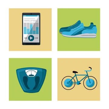 Multicolored square buttons set of elements cardio exercises イラスト素材