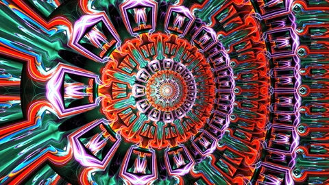 Multicolored streams motion inside fractal constructions on black. Stock Footage 336170649