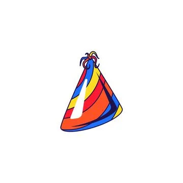 Multicolored striped cone hat for party and celebration Illustrazione stock