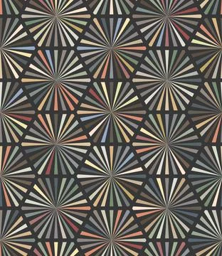 Multicolored striped hexagons. Seamless vector pattern. Illustrazione stock