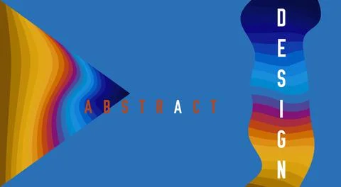 Multicolored striped triangle and wavy line on cerulean blue background Stock Illustration