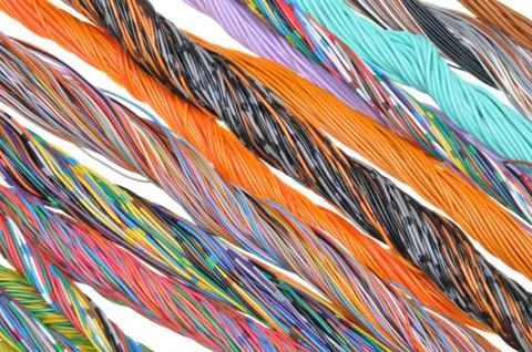 Multicolored telecommunication cables Stock Photos