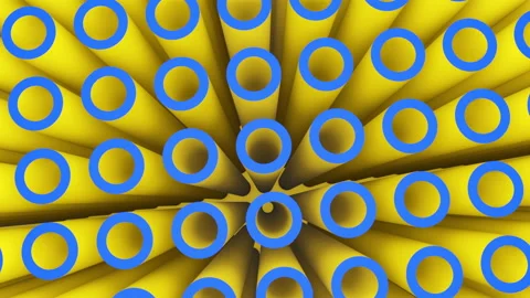 Multicolored texture of yellow pipes with blue ends moves slowly. Stock Footage 159759537