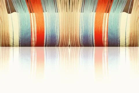 Multicolored threads with reflection as abstract background. Stock Photos