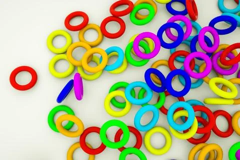Multicolored three-dimensional rings of a torus on a white background. 3d ren Illustrazione stock