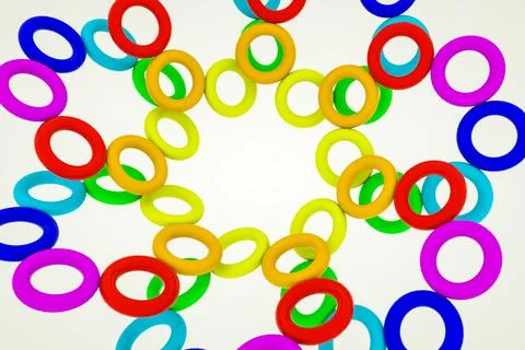 Multicolored three-dimensional rings of a torus on a white background. 3d ren Stock Illustration