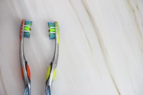 Multicolored toothbrushes for cleaning a teeth Stock Photos