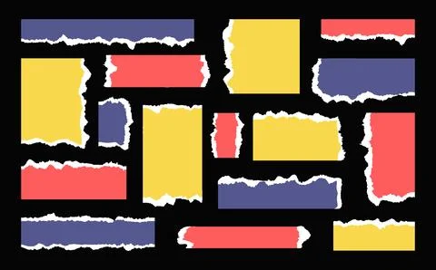 Multicolored Torn Paper pieces. Notebook sheets empty textbox. Trendy element Stock Illustration