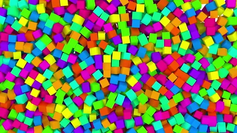 Multicolored Toy Cubes Falling Down and Fill the Screen Building Rainbow Wall Video stock 170508763