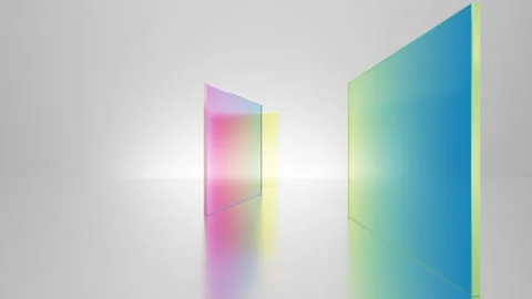 Multicolored translucent square glass blocks spin and rotate Stock Footage 247416087