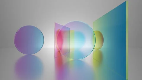Multicolored translucent stained glass blocks spinning on a white background Stock Footage 241406984