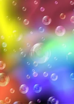 Multicolored transparent bubbles on a background of multi-colored transparent Stock Illustration