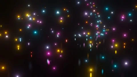 Multicolored triangular glowing particles on a black background. abstract c.. 스톡 일러스트