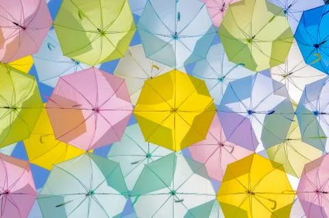 Multicolored Umbrella decorations. Stock Photos