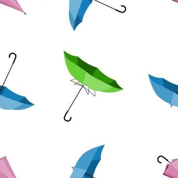 Multicolored umbrellas pattern open, closed and broken by the wind Stock Illustration