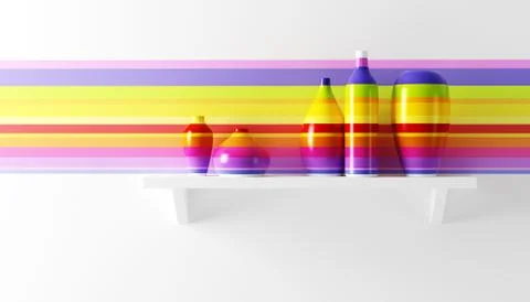 Multicolored vases on the shelf Stock Illustration