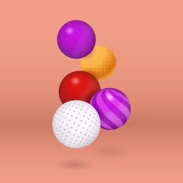 Multicolored vector decorative balls over coral background. Stock Illustration