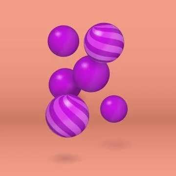 Multicolored vector decorative balls over coral background. Stock Illustration
