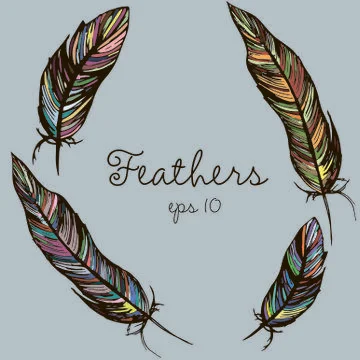 Multicolored vector feathers. Hand-drawn boho artistic illustration for design 스톡 일러스트