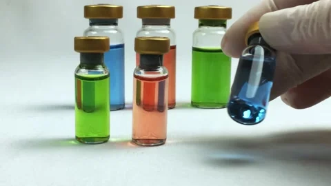 Multicolored vials of medicines are on the table Video stock 164208209