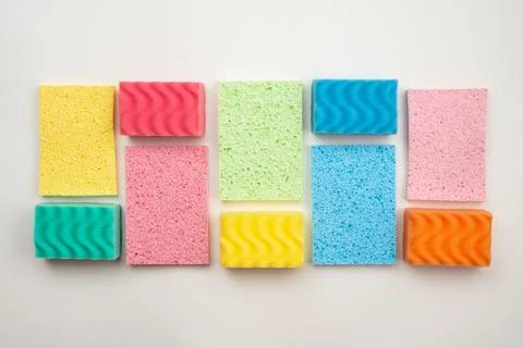 Multicolored washcloths outlined in a rectangle on a white background Stock Photos