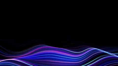 Multicolored wave lines looping on a black background. Light pulses on curv.. Stock Footage 320802442