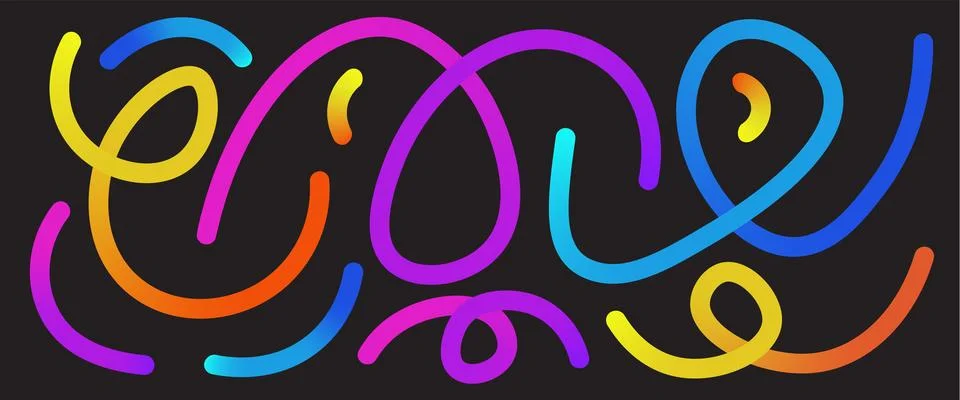 Multicolored wavy lines. A collection of soft gradation abstract shapes. Stock Illustration