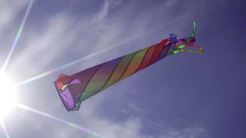 Multicolored Wind Sleeve Flies High in the Sky. Stock Footage 308738351