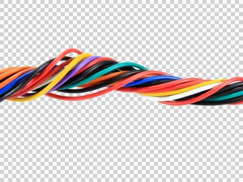 Multicolored wire cable of usb and adapter isolated on white background.Elect Stock Photos