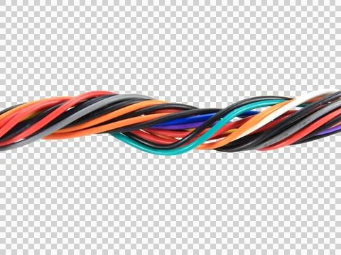 Multicolored wire cable of usb and adapter isolated on white background.Elect Stock Photos