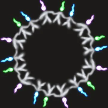 Multicolored Wisp Ghosts – Dancing Spirits in Circular Pattern Stock Illustration