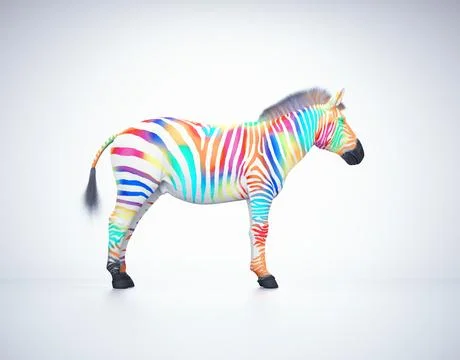 Multicolored zebra on white background.Creative and complex concept. Stock Illustration