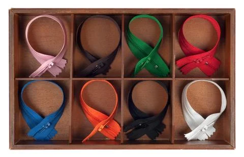 Multicolored zippers Stock Photos