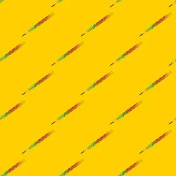 Multicolour mercury thermometer seamless pattern on yellow. Stock Photos