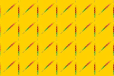 Multicolour mercury thermometer seamless pattern on yellow. Stock Photos