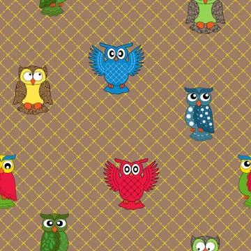 Multicolour owl seamless pattern Stock Illustration