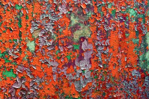 Multicolour psychedelic abstract background. flakes of paint on concrete wall Stock Photos