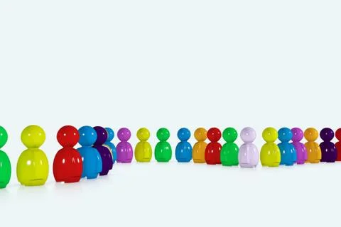 Multicolour row formed by 3d humans Ilustração Stock
