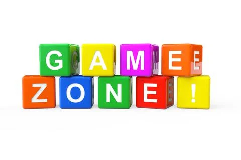 Multicoloured Alphabet Cubes with Game Zone Sign. 3d Rendering Stock Illustration